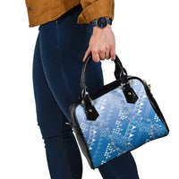 Hawaii Royal Blue Kapa Shoulder Handbag Vintage 'Ohe Kāpala Motifs Mix Plumeria Leis