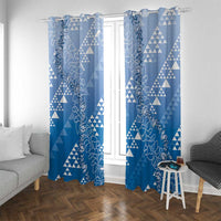 Hawaii Royal Blue Kapa Window Curtain Vintage 'Ohe Kāpala Motifs Mix Plumeria Leis