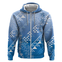 Hawaii Royal Blue Kapa Zip Hoodie Vintage 'Ohe Kāpala Motifs Mix Plumeria Leis LT7 Zip Hoodie Royal Blue - Polynesian Pride