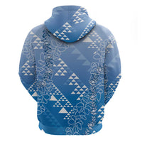 Hawaii Royal Blue Kapa Zip Hoodie Vintage 'Ohe Kāpala Motifs Mix Plumeria Leis LT7 - Polynesian Pride