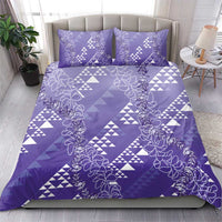 Hawaii Lavender Kapa Bedding Set Vintage 'Ohe Kāpala Motifs Mix Plumeria Leis