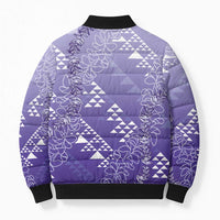 Hawaii Lavender Kapa Bomber Puffer Jacket Vintage 'Ohe Kāpala Motifs Mix Plumeria Leis