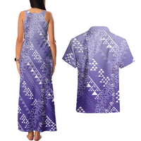 Hawaii Lavender Kapa Couples Matching Tank Maxi Dress and Hawaiian Shirt Vintage 'Ohe Kāpala Motifs Mix Plumeria Leis LT7 - Polynesian Pride