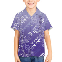 Hawaii Lavender Kapa Family Matching Off The Shoulder Long Sleeve Dress and Hawaiian Shirt Vintage 'Ohe Kāpala Motifs Mix Plumeria Leis LT7 Son's Shirt Lavender - Polynesian Pride