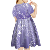Hawaii Lavender Kapa Kid Short Sleeve Dress Vintage 'Ohe Kāpala Motifs Mix Plumeria Leis LT7 - Polynesian Pride