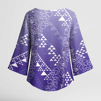 Hawaii Lavender Kapa Kimono Sleeve Blouse Vintage 'Ohe Kāpala Motifs Mix Plumeria Leis LT7 - Polynesian Pride