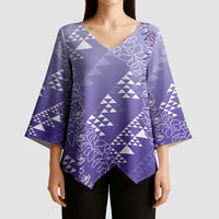 Hawaii Lavender Kapa Kimono Sleeve Blouse Vintage 'Ohe Kāpala Motifs Mix Plumeria Leis LT7 - Polynesian Pride