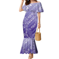Hawaii Lavender Kapa Mermaid Dress Vintage 'Ohe Kāpala Motifs Mix Plumeria Leis LT7 Women Lavender - Polynesian Pride
