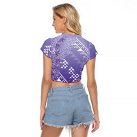 Hawaii Lavender Kapa Raglan Cropped T Shirt Vintage 'Ohe Kāpala Motifs Mix Plumeria Leis LT7 - Polynesian Pride