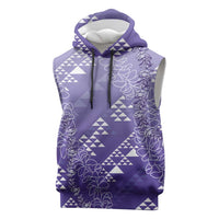 Hawaii Lavender Kapa Sleeveless Hoodie Vintage 'Ohe Kāpala Motifs Mix Plumeria Leis LT7 Lavender - Polynesian Pride