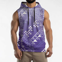 Hawaii Lavender Kapa Sleeveless Hoodie Vintage 'Ohe Kāpala Motifs Mix Plumeria Leis LT7 - Polynesian Pride