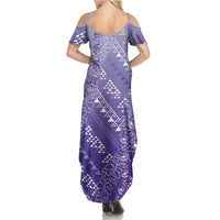 Hawaii Lavender Kapa Summer Maxi Dress Vintage 'Ohe Kāpala Motifs Mix Plumeria Leis LT7 - Polynesian Pride