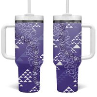Hawaii Lavender Kapa Tumbler With Handle Vintage 'Ohe Kāpala Motifs Mix Plumeria Leis LT7 One Size: 40 oz Lavender - Polynesian Pride