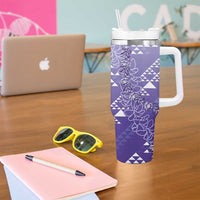 Hawaii Lavender Kapa Tumbler With Handle Vintage 'Ohe Kāpala Motifs Mix Plumeria Leis LT7 - Polynesian Pride