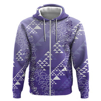 Hawaii Lavender Kapa Zip Hoodie Vintage 'Ohe Kāpala Motifs Mix Plumeria Leis LT7 Zip Hoodie Lavender - Polynesian Pride