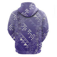 Hawaii Lavender Kapa Zip Hoodie Vintage 'Ohe Kāpala Motifs Mix Plumeria Leis LT7 - Polynesian Pride