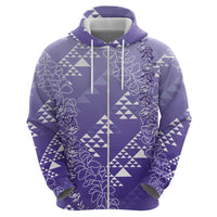 Hawaii Lavender Kapa Zip Hoodie Vintage 'Ohe Kāpala Motifs Mix Plumeria Leis LT7 - Polynesian Pride