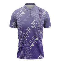 Hawaii Lavender Kapa Zipper Polo Shirt Vintage 'Ohe Kāpala Motifs Mix Plumeria Leis LT7 Lavender - Polynesian Pride