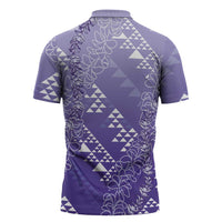 Hawaii Lavender Kapa Zipper Polo Shirt Vintage 'Ohe Kāpala Motifs Mix Plumeria Leis LT7 - Polynesian Pride
