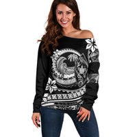 Polynesian Plumeria Off Shoulder Sweater Ride The Waves - Black LT7 Women Black - Polynesian Pride