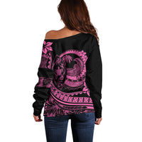 Polynesian Plumeria Off Shoulder Sweater Ride The Waves - Pink LT7 - Polynesian Pride