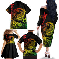 Hawaii Family Matching Outfits Polynesian Plumeria Off Shoulder Long Sleeve Dress And Shirt Family Set Clothes Ride The Waves - Reggae LT7 - Polynesian Pride