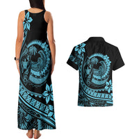 Polynesian Plumeria Couples Matching Tank Maxi Dress And Hawaiian Shirt Ride The Waves - Turquoise LT7 - Polynesian Pride