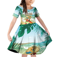 Aloha Hawaii It's 5 o'clock Somewhere Family Matching Off Shoulder Short Dress and Hawaiian Shirt LT7 Daughter's Dress Blue - Polynesian Pride