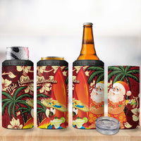 Crimson Red Tropical Christmas Hawaii Tapa 4 in 1 Can Cooler Tumbler Aloha Santa Drink Party LT7 - Polynesian Pride