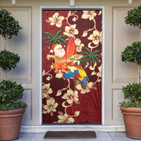 Crimson Red Tropical Christmas Hawaii Tapa Door Cover Aloha Santa Drink Party LT7 Red - Polynesian Pride