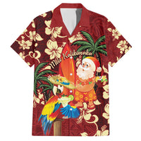Crimson Red Tropical Christmas Hawaii Tapa Family Matching Long Sleeve Bodycon Dress and Hawaiian Shirt Aloha Santa Drink Party LT7 Dad's Shirt - Short Sleeve Red - Polynesian Pride