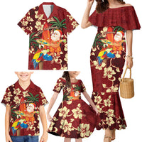 Crimson Red Tropical Christmas Hawaii Tapa Family Matching Mermaid Dress and Hawaiian Shirt Aloha Santa Drink Party LT7 - Polynesian Pride