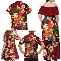 Crimson Red Tropical Christmas Hawaii Tapa Family Matching Off Shoulder Maxi Dress and Hawaiian Shirt Aloha Santa Drink Party LT7 - Polynesian Pride