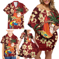 Crimson Red Tropical Christmas Hawaii Tapa Family Matching Off Shoulder Short Dress and Hawaiian Shirt Aloha Santa Drink Party LT7 - Polynesian Pride