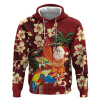 Crimson Red Tropical Christmas Hawaii Tapa Hoodie Aloha Santa Drink Party LT7 Pullover Hoodie Red - Polynesian Pride