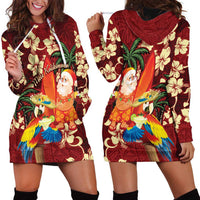 Crimson Red Tropical Christmas Hawaii Tapa Hoodie Dress Aloha Santa Drink Party LT7 - Polynesian Pride
