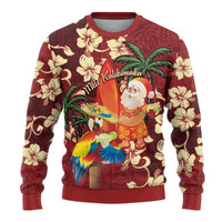 Crimson Red Tropical Christmas Hawaii Tapa Ugly Christmas Sweater Aloha Santa Drink Party LT7 - Polynesian Pride