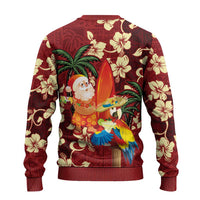Crimson Red Tropical Christmas Hawaii Tapa Ugly Christmas Sweater Aloha Santa Drink Party LT7 - Polynesian Pride