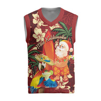 Crimson Red Tropical Christmas Hawaii Tapa Christmas Knitted V-Neck Vest Aloha Santa Drink Party LT7 Red - Polynesian Pride