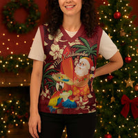 Crimson Red Tropical Christmas Hawaii Tapa Christmas Knitted V-Neck Vest Aloha Santa Drink Party LT7 - Polynesian Pride