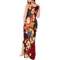 Crimson Red Tropical Christmas Hawaii Tapa Tank Maxi Dress Aloha Santa Drink Party LT7 - Polynesian Pride