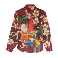 Crimson Red Tropical Christmas Hawaii Tapa Women Casual Shirt Aloha Santa Drink Party - Polynesian Pride