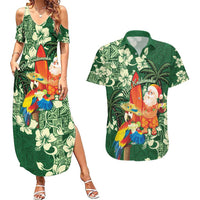 Moss Green Tropical Christmas Hawaii Tapa Couples Matching Summer Maxi Dress and Hawaiian Shirt Aloha Santa Drink Party LT7 Green - Polynesian Pride