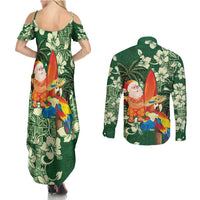 Moss Green Tropical Christmas Hawaii Tapa Couples Matching Summer Maxi Dress and Long Sleeve Button Shirt Aloha Santa Drink Party LT7 - Polynesian Pride