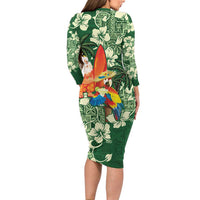 Moss Green Tropical Christmas Hawaii Tapa Family Matching Long Sleeve Bodycon Dress and Hawaiian Shirt Aloha Santa Drink Party LT7 - Polynesian Pride