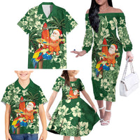 Moss Green Tropical Christmas Hawaii Tapa Family Matching Off The Shoulder Long Sleeve Dress and Hawaiian Shirt Aloha Santa Drink Party LT7 - Polynesian Pride