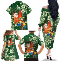 Moss Green Tropical Christmas Hawaii Tapa Family Matching Off The Shoulder Long Sleeve Dress and Hawaiian Shirt Aloha Santa Drink Party LT7 - Polynesian Pride