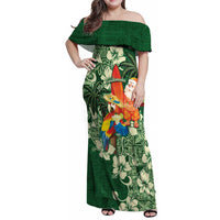 Moss Green Tropical Christmas Hawaii Tapa Family Matching Off Shoulder Maxi Dress and Hawaiian Shirt Aloha Santa Drink Party LT7 Mom's Dress Green - Polynesian Pride