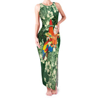 Moss Green Tropical Christmas Hawaii Tapa Family Matching Tank Maxi Dress and Hawaiian Shirt Aloha Santa Drink Party LT7 Mom's Dress Green - Polynesian Pride