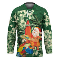 Moss Green Tropical Christmas Hawaii Tapa Hockey Jersey Aloha Santa Drink Party LT7 Unisex Green - Polynesian Pride